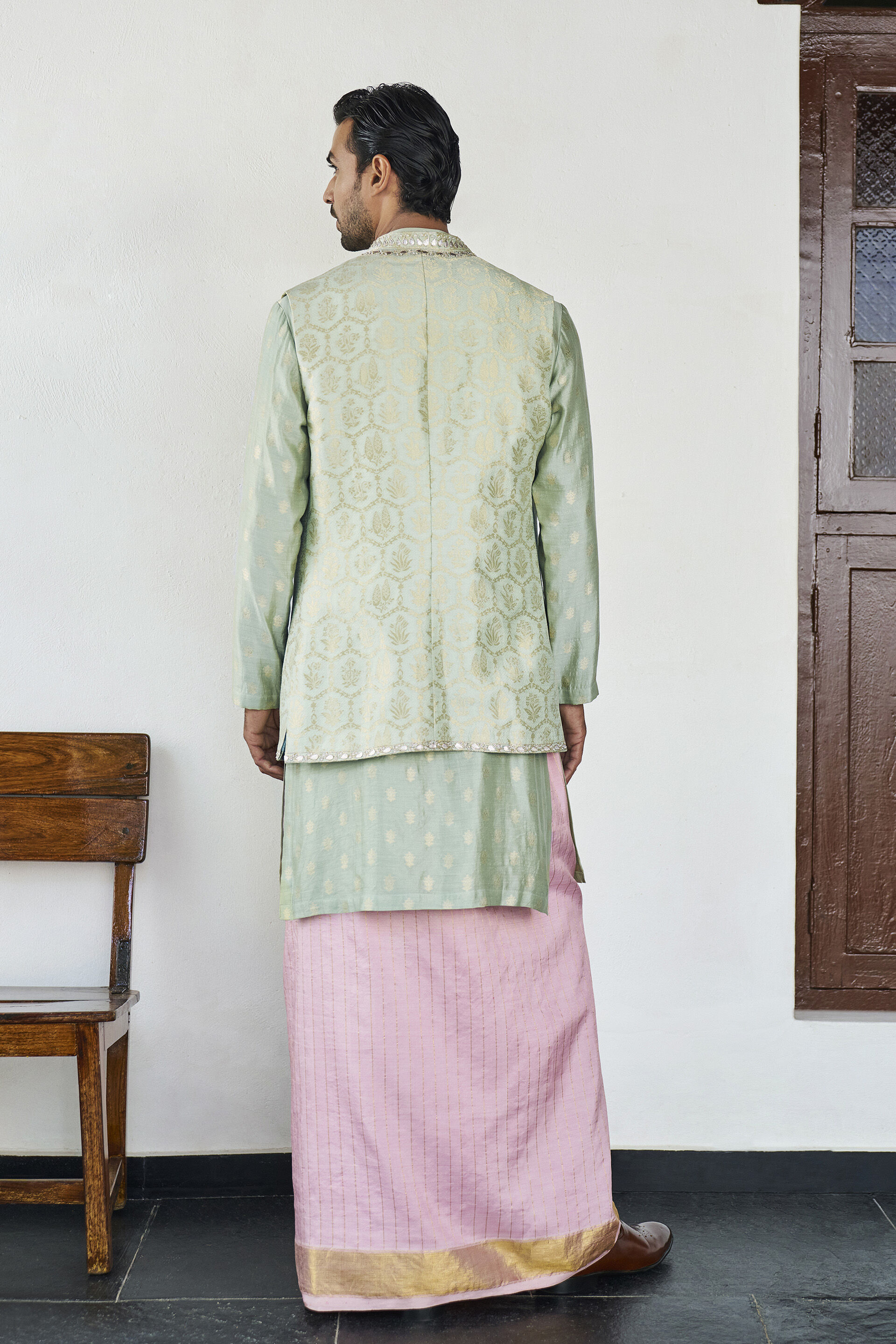 Dildar Kurta in Sage Benarasi